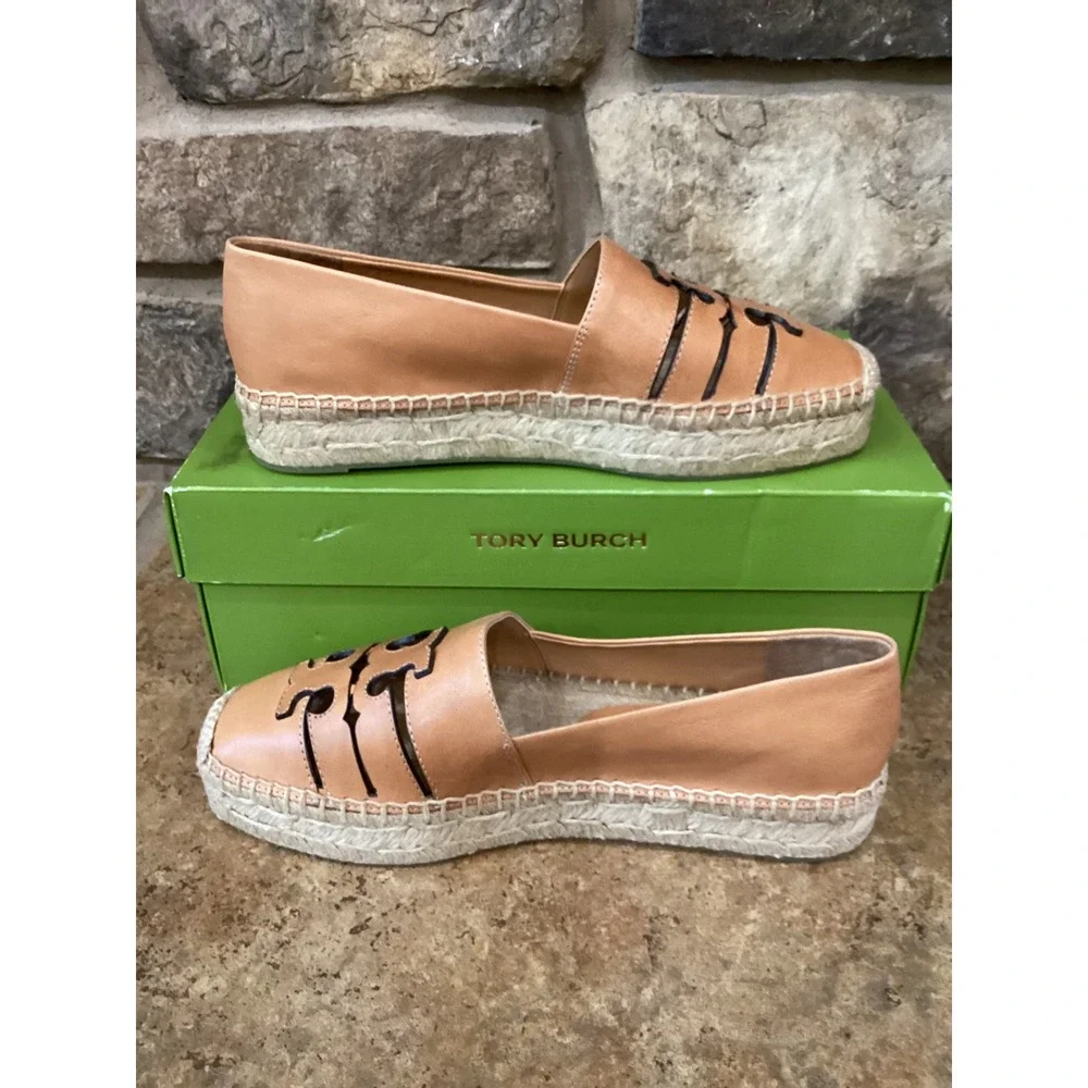 Tory Burch Ines Womens Size 7 Platform Espadrille Camello Leather Size 7 New